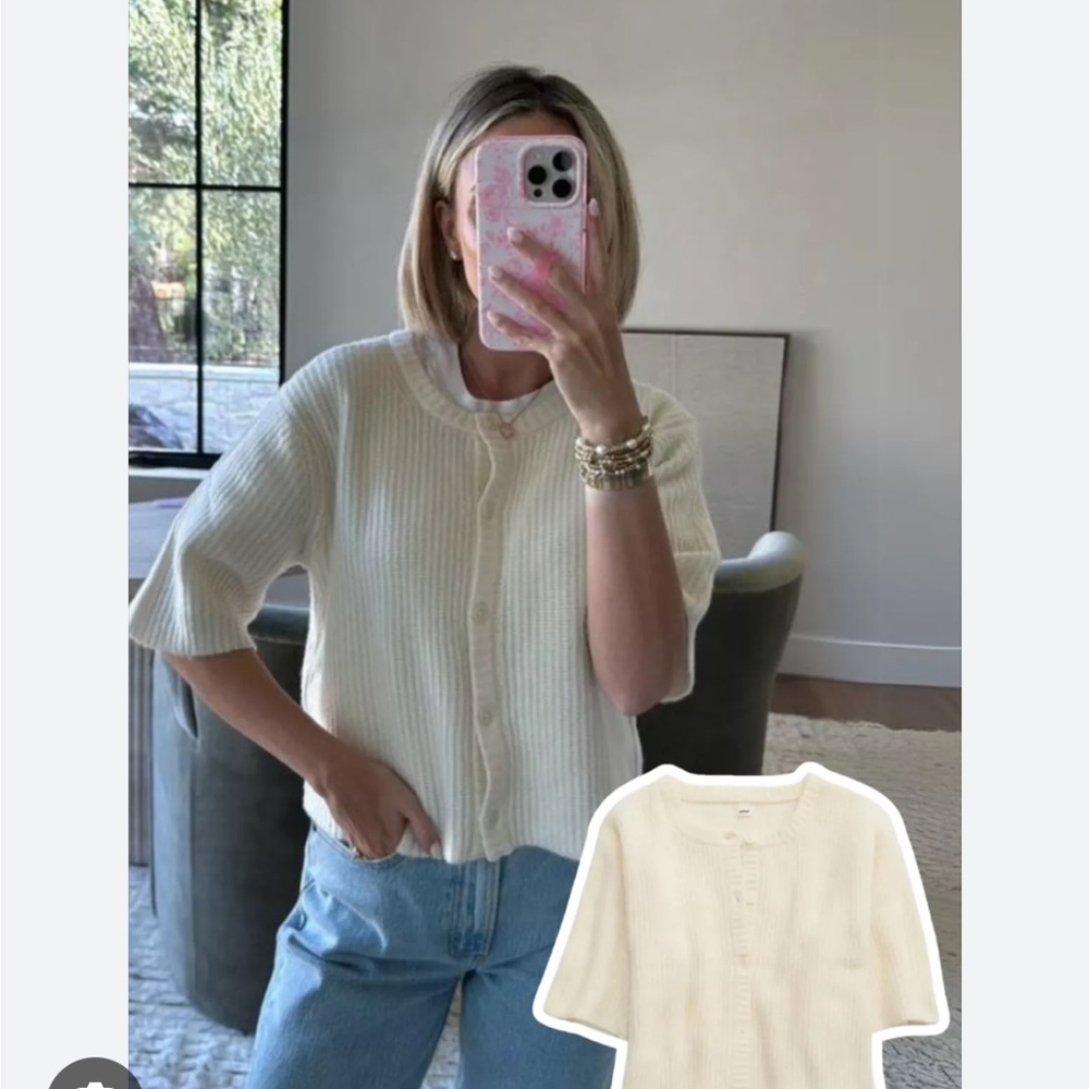 NWT AERIE Unreal Short Sleeve Cardigan xs cream VIRAL